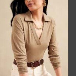 NWOT - Banana Republic Johnny Collar Polo in Whiskey Brown Size XL